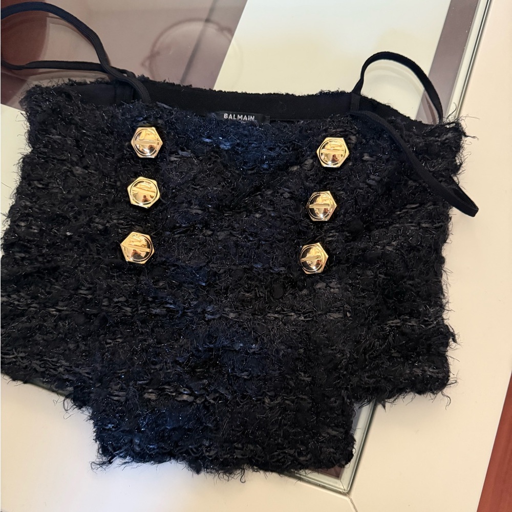 Balmain Black Knit Top with Gold Accents